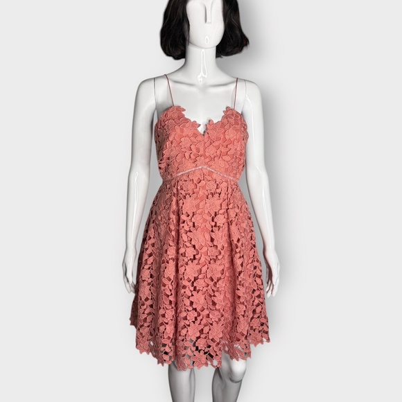 Oak + Fort Coral Pink, Floral Lace Overlay, Spaghetti Strap Dress - Picture 1 of 6